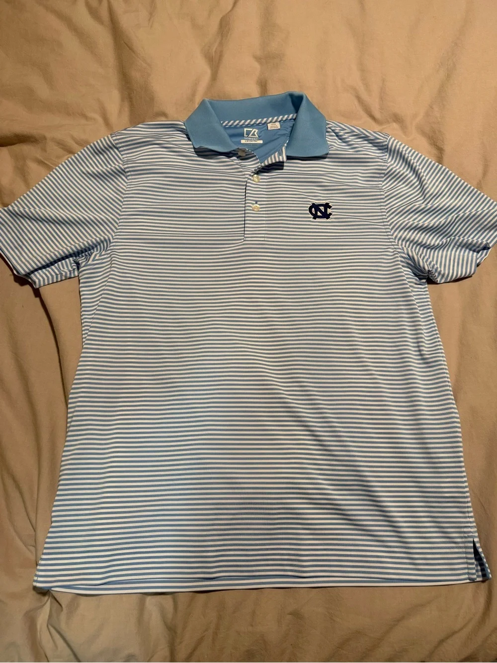 Cutter & Buck Light Blue White Striped Performance Polo